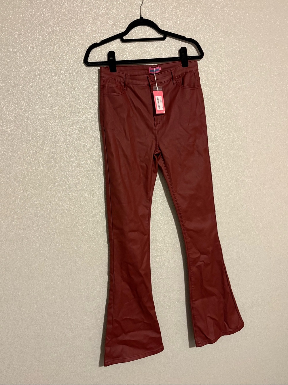 Edikted Luna Burgundy Faux Leather Flare Pants